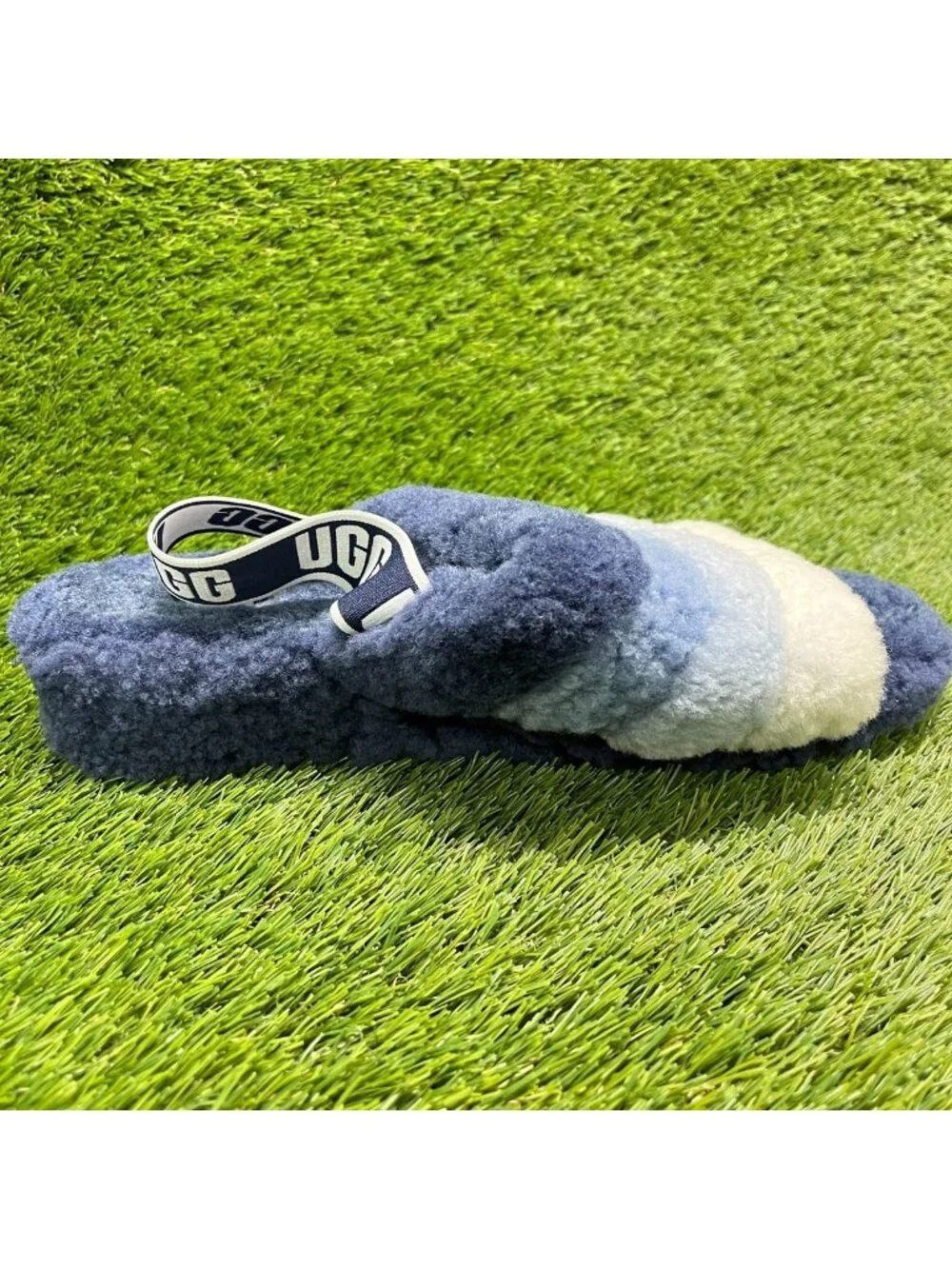 UGG Fluff Yeah Slide Womens Size 12 Blue White Casual Comfort Slip On Slippers